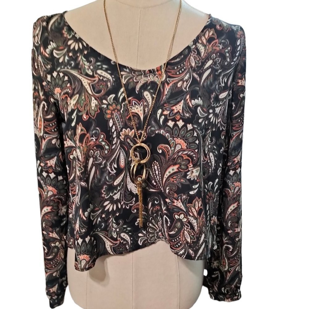 (796) ASTR Multicolor Paisley Crop Long Sleeve Top Size XS